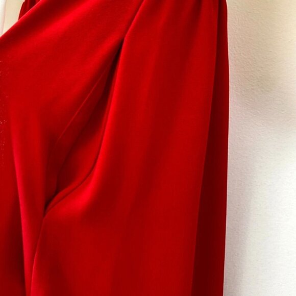 Vintage Pierre Cardin Bib Collar Maxi Dress Womens Sz 14 White Red Modest Sheer - Picture 15 of 16